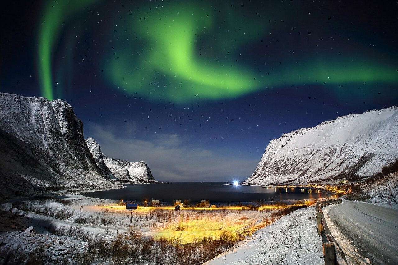 The aurora over the mountains of Senja in northern Norway