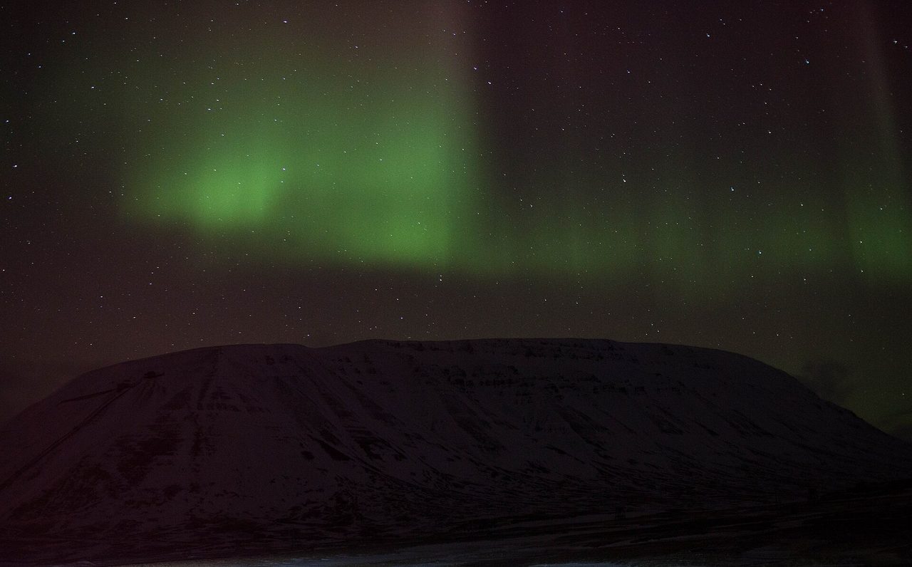The northern lights over Svalbard during the polar night