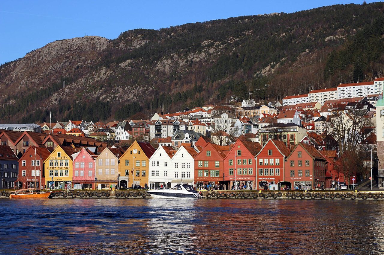 The colorful wooden Hanseatic houses of Bryggen in Bergen, Norway