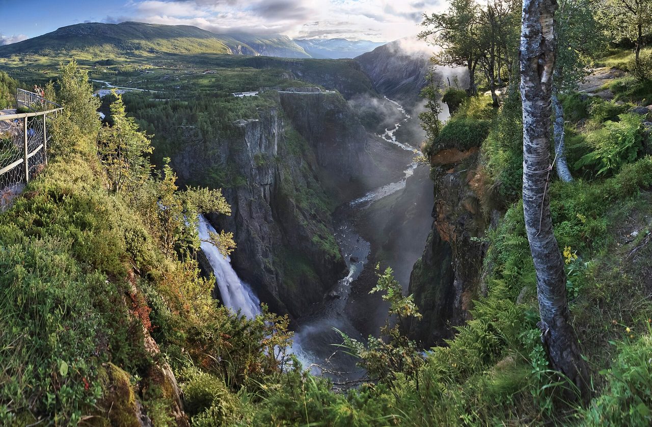 Vøringsfossen, one of Norway's most famous waterfalls, in the Hardangerfjord region