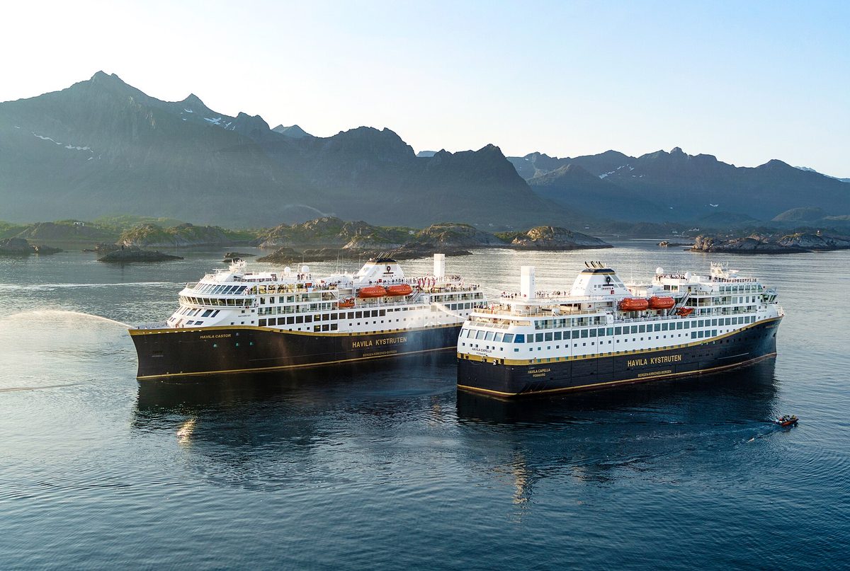 Havila Voyages battery-hybrid coastal ships meeting off northern Norway