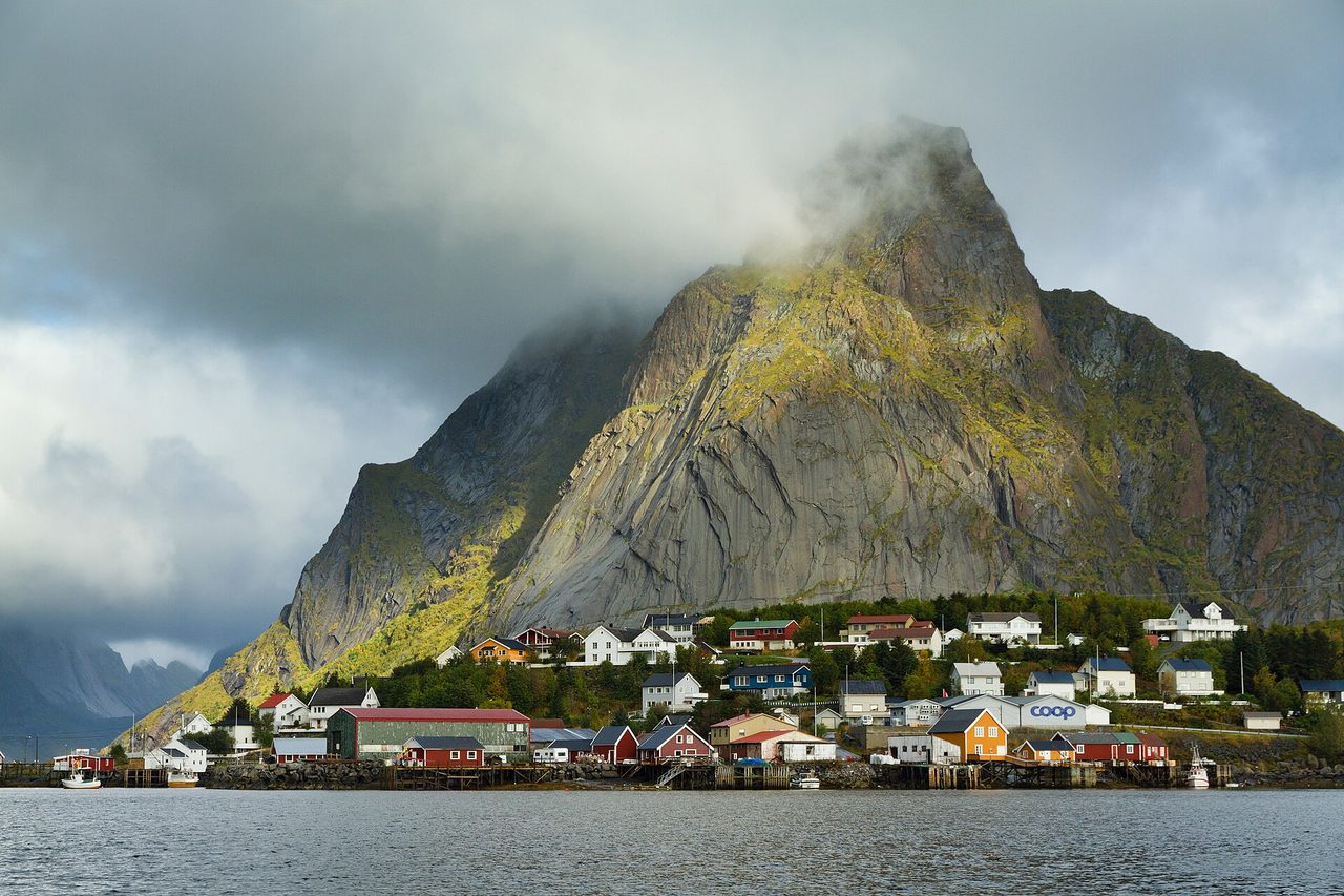 The E10 road winding through the Lofoten Islands