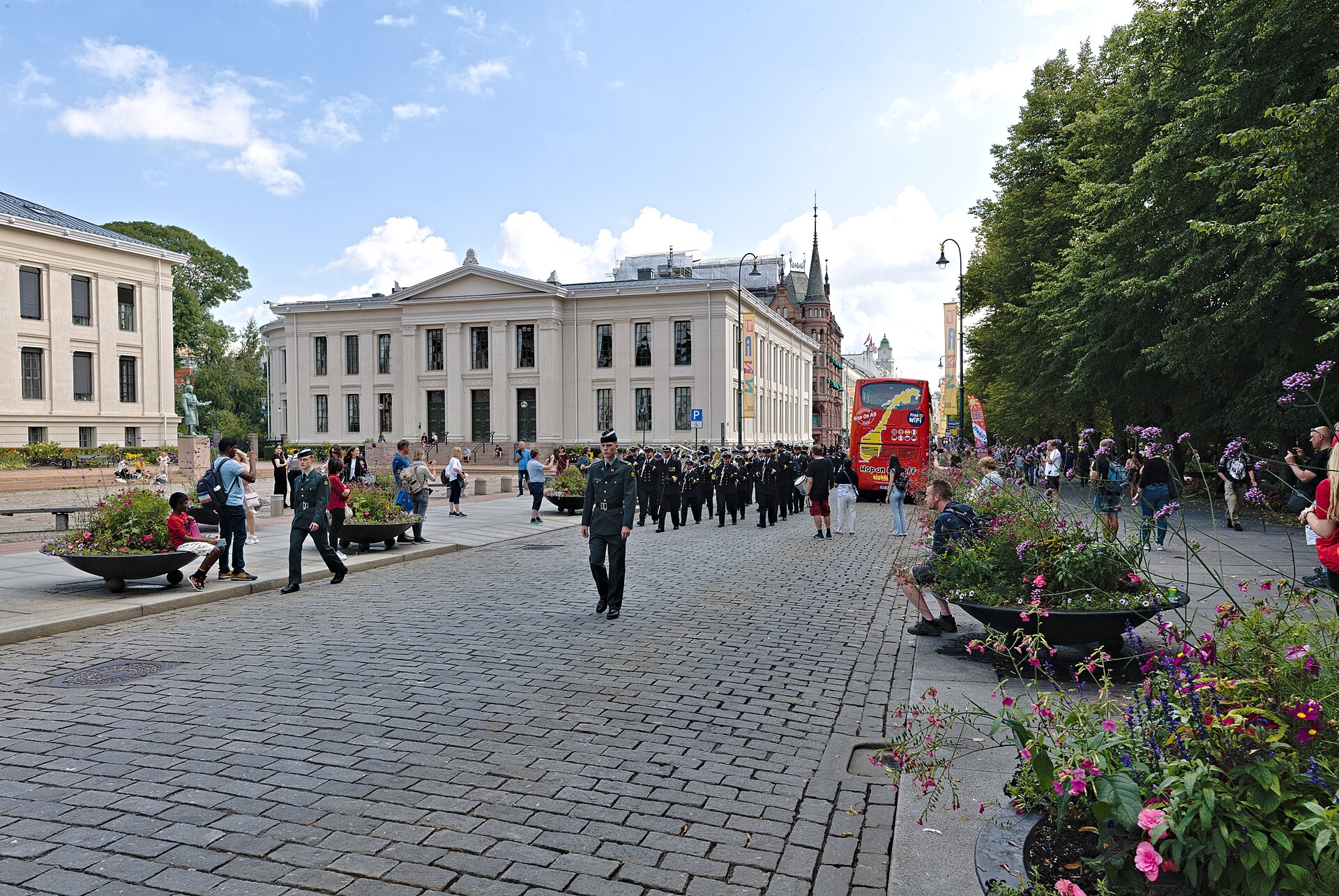 Royal guards parading along Karl Johans gate, the spine of Oslo's hotel district