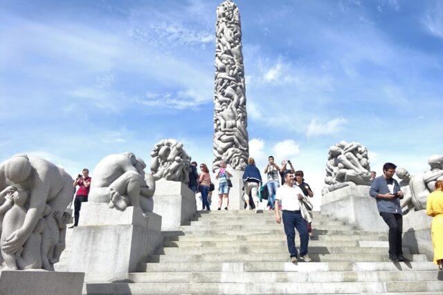 The Monolith and granite figures in Vigeland Sculpture Park, Oslo — one of the best free things to do in Norway
