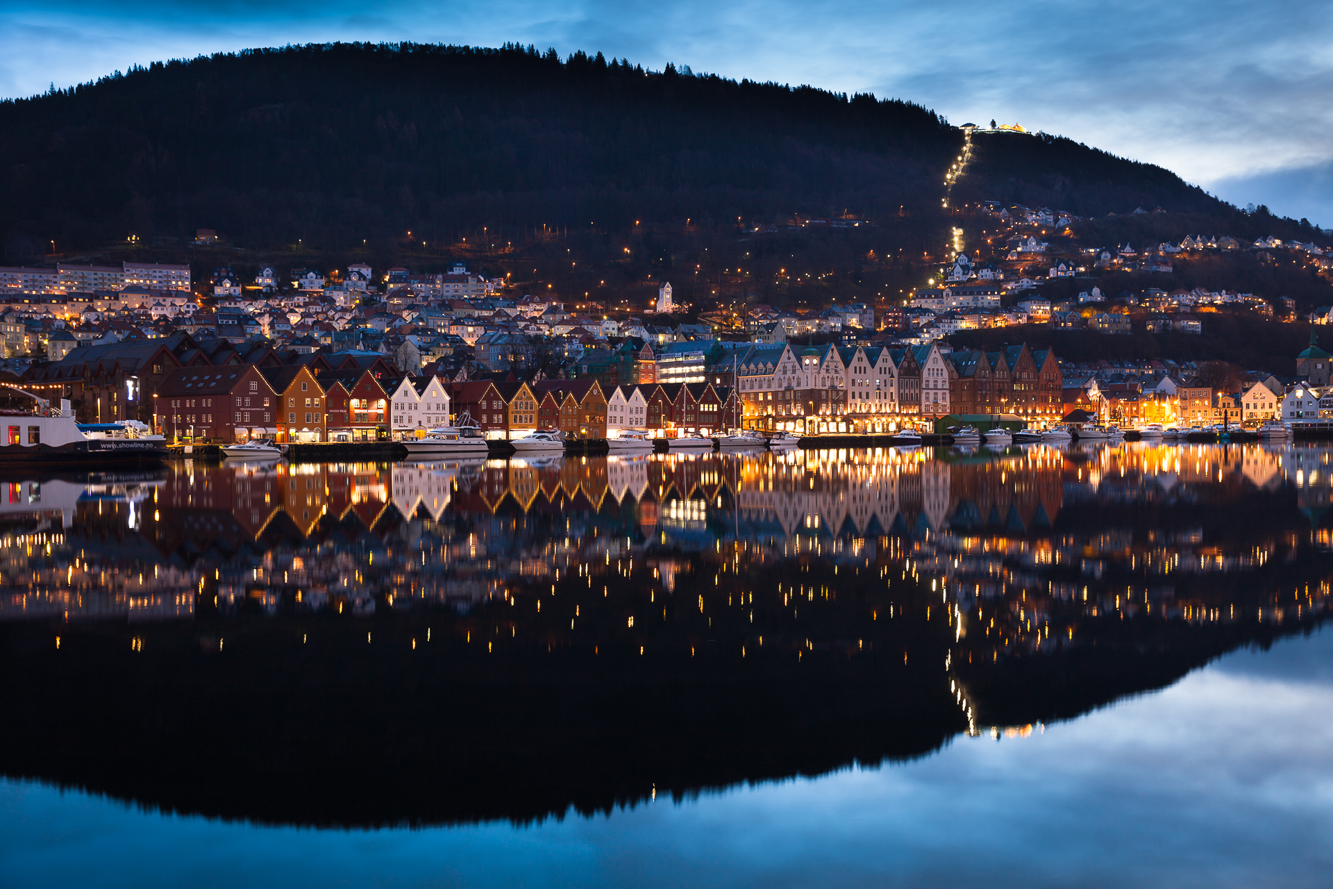 The colourful wooden Hanseatic warehouses of Bryggen on the harbour in Bergen, Norway