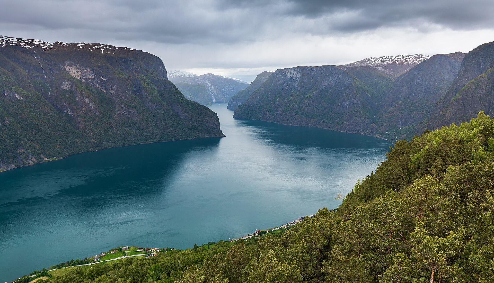 The Aurlandsfjord seen from the Stegastein viewing platform in western Norway