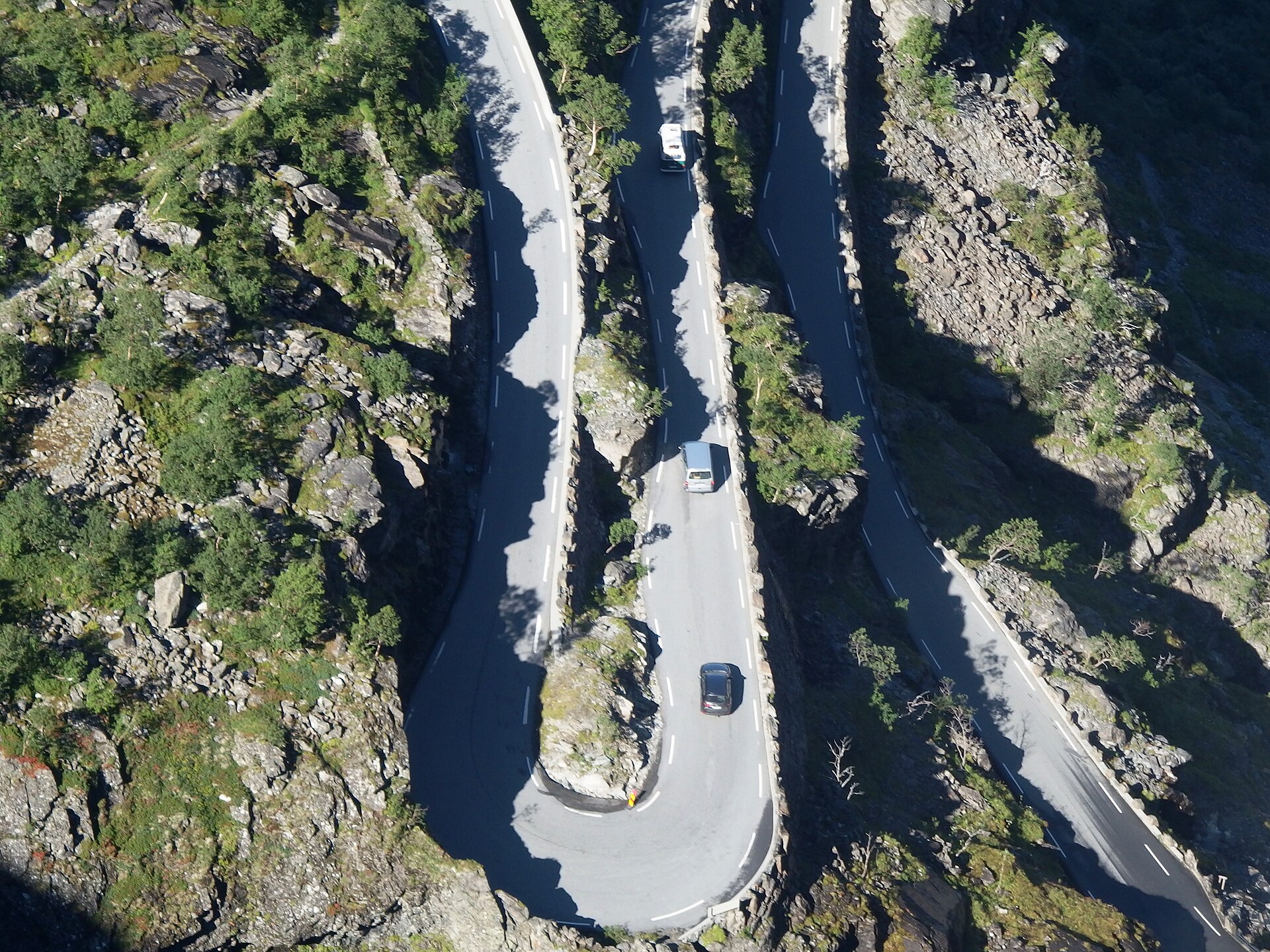 The eleven hairpin bends of the Trollstigen mountain road in western Norway
