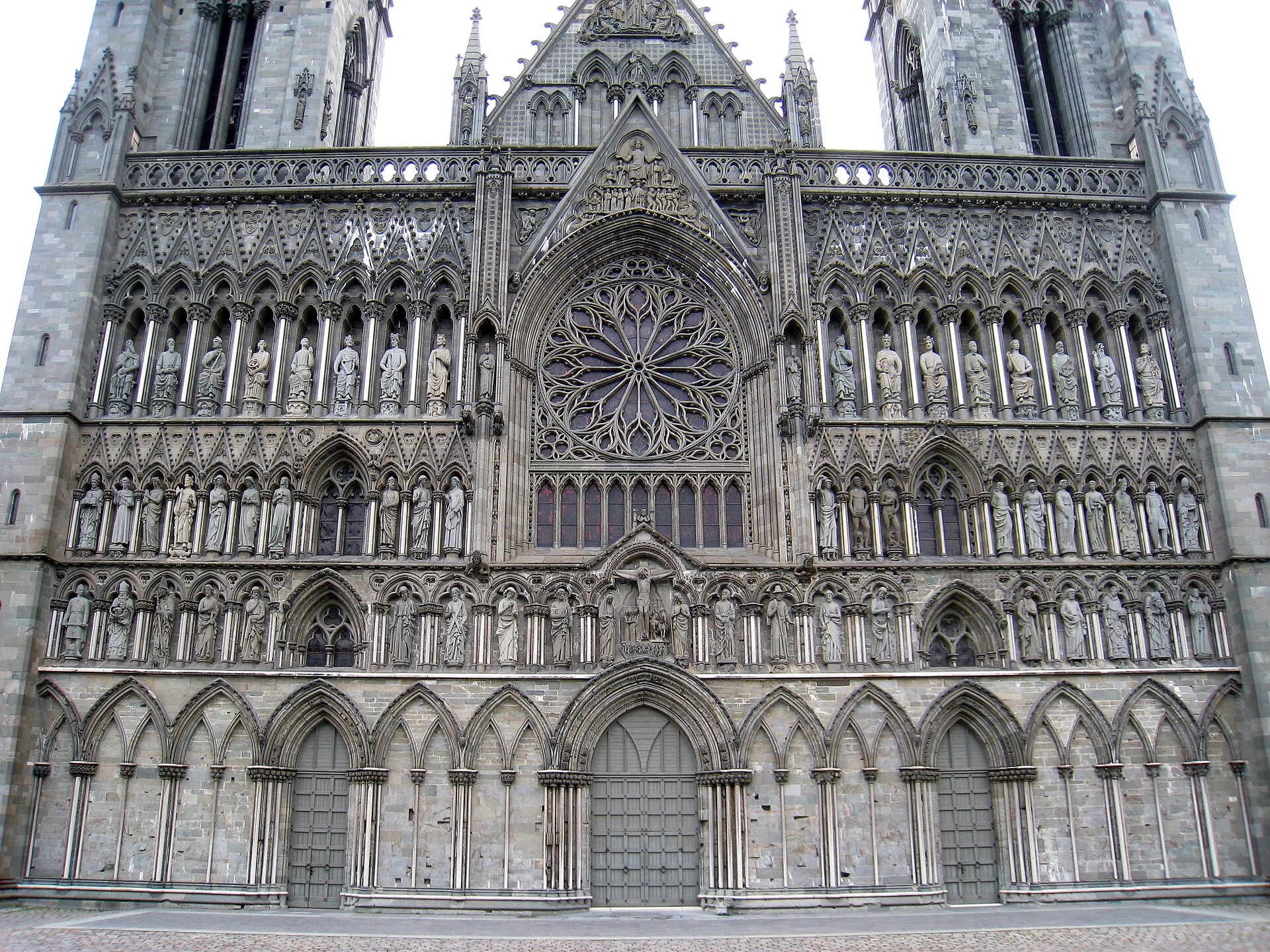 The statuary west front of Nidaros Cathedral in Trondheim, one of Norway's most important landmarks