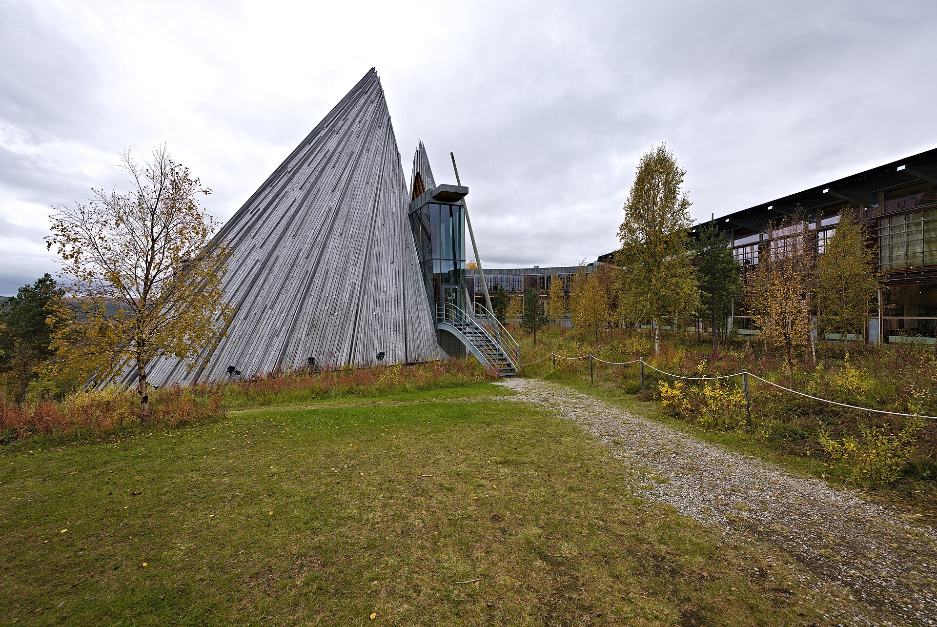 The Sámi Parliament building in Karasjok, Norway, whose assembly hall echoes the shape of a lavvu